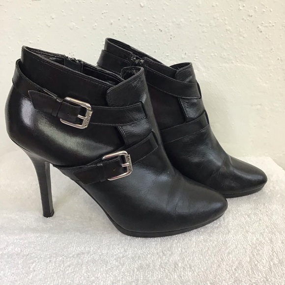 RALPH LAUREN WOMEN DEEP BLACK SILVER BUCKLES ALMOND TOE ANKLE BOOTS SIZE 5.5 - Picture 3 of 7